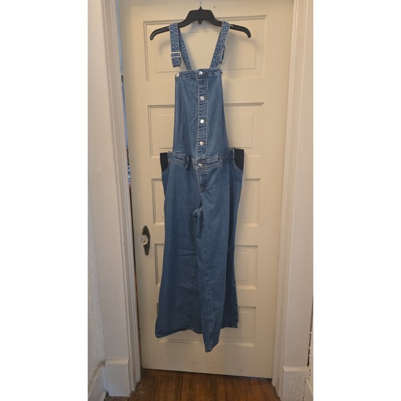 Isabel Denim - Isabel Maternity Denim Overalls Blue Wide Leg Stretchy Side Panels Size 14 NWT